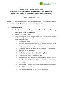 BUMD PT Pembangunan Dumai Umumkan Tender Kerja Sama Jasa Pengoperasian dan Pemeliharaan Batching Plant