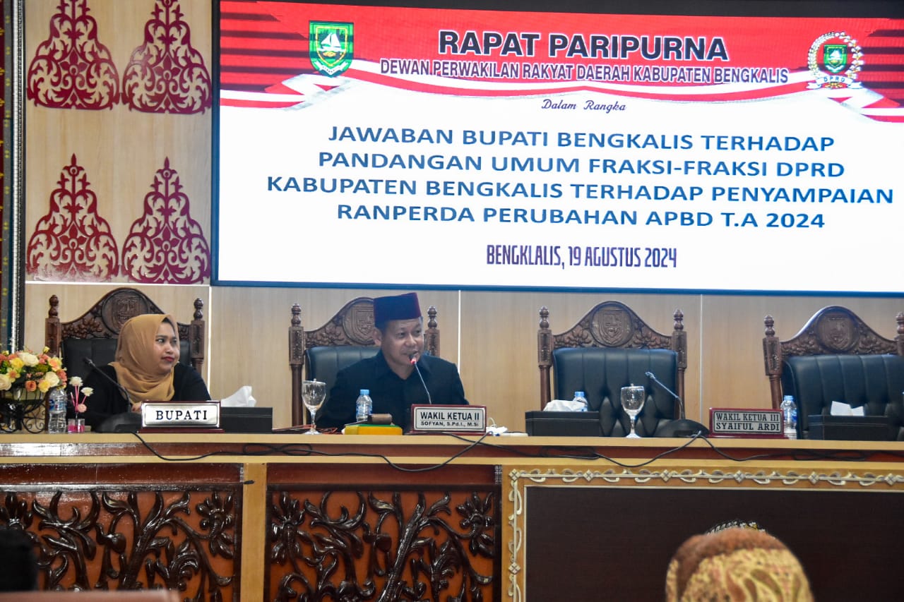 Ranperda Perubahan APBD 2024, Bupati Kasmarni Bakal Tindaklanjuti Pandangan Umum Fraksi DPRD Bengkalis