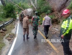 Sempat Terputus Akibat Longsor Batu, Akses Jalan Cidaun Cianjur Bisa Dilintasi
