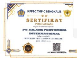 PT KPl RU II Sungai Pakning Raih Penghargaan sebagai Eksportir dengan Devisa Terbesar di Kabupaten Bengkalis
