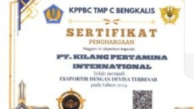 PT KPl RU II Sungai Pakning Raih Penghargaan sebagai Eksportir dengan Devisa Terbesar di Kabupaten Bengkalis